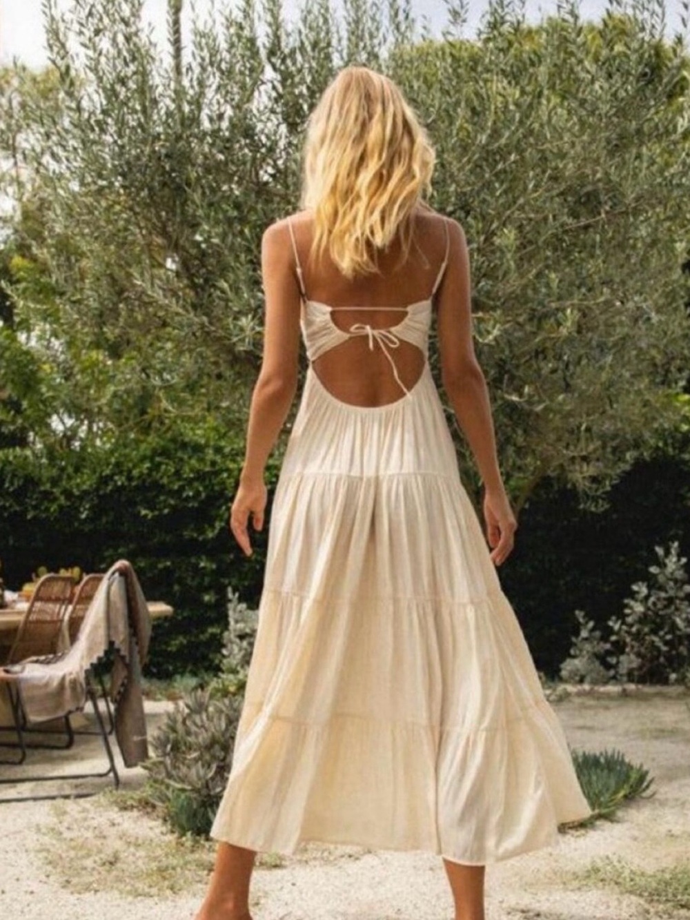 VRG GRL Summer in Capri Tiered Midi Dress in Cream